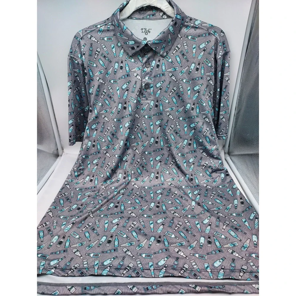 1776 Beer Bottle Print Golf Polo Shirt Mens Large Short Sleeve‎